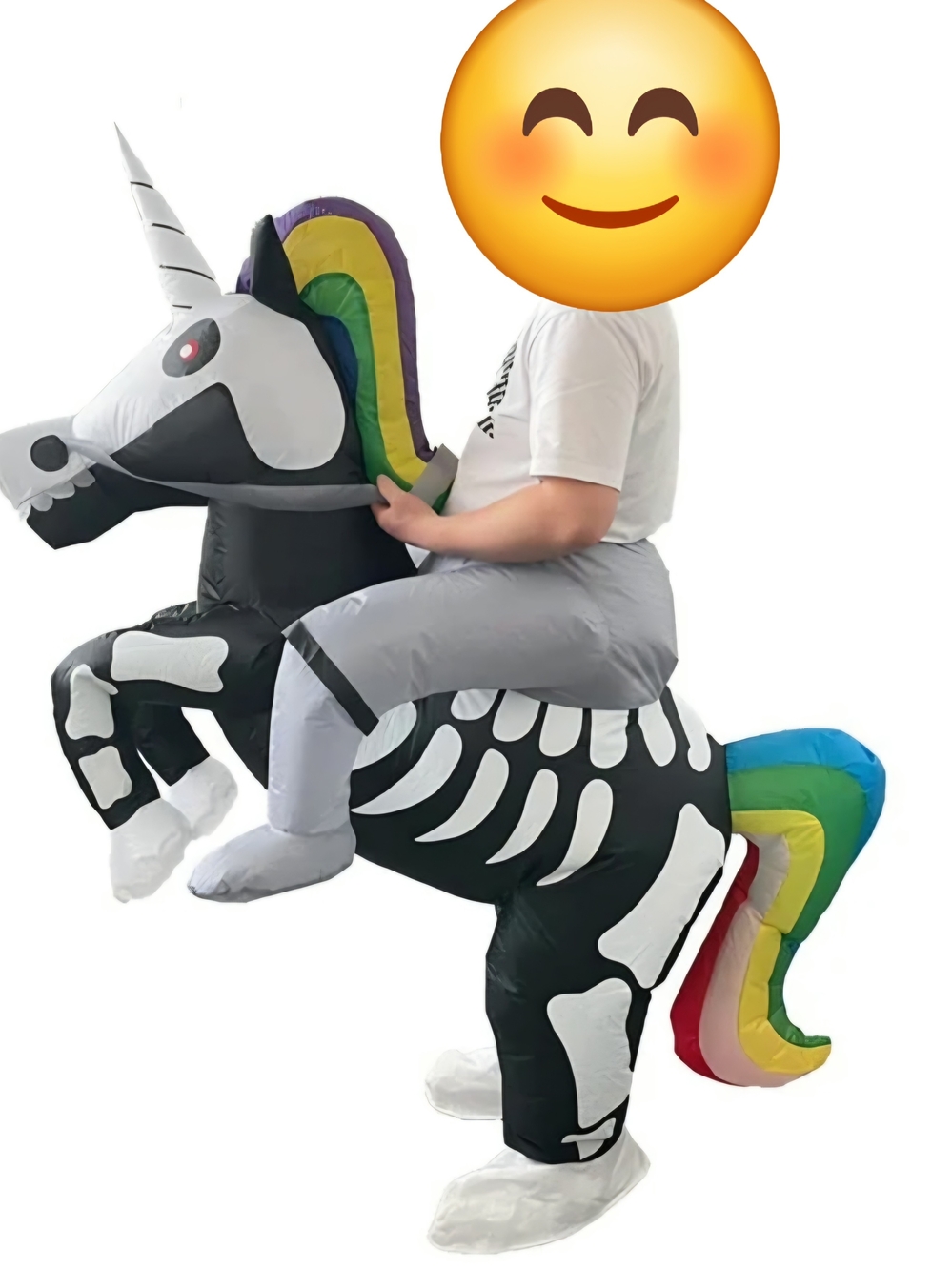 Samsung Black Skeleton Unicorn Inflatable Costume with Rainbow Mane and Tail